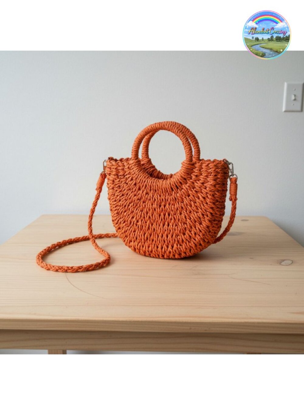 Handwoven Straw Beach Bag Woven Crossbody Shoulder Satchel Purse